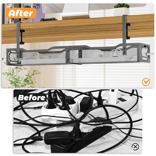 Under Desk Cable Management Tray, No Drill Steel Desk Cable Organizers, Wire Management Tray Cable Management Rack (24.4" Length-Black) - color: 1 Pack-24.4"-Black