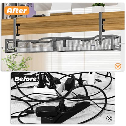 Under Desk Cable Management Tray, No Drill Steel Desk Cable Organizers, Wire Management Tray Cable Management Rack (24.4" Length-Black) - color: 1 Pack-24.4"-Black