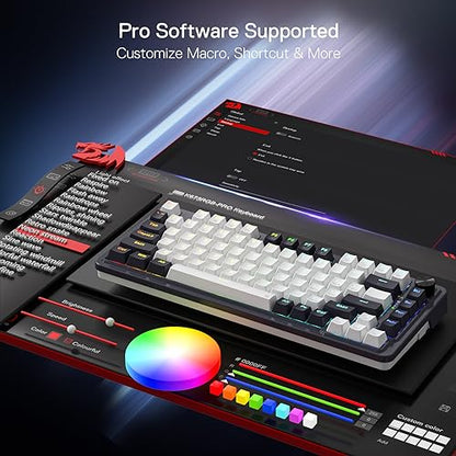 Redragon K673 PRO Wireless 81-Key RGB Gasket Gaming Keyboard, Scroll Knob | Multi-Function Control Wheel, 0-Delay Tri-Mode, Cushioned 5-Layer Noise Dampening for Creamy Thocky Sound, Compact 80% Size - color: Abyssal Blue, size: 81 Keys + No LCD Screen