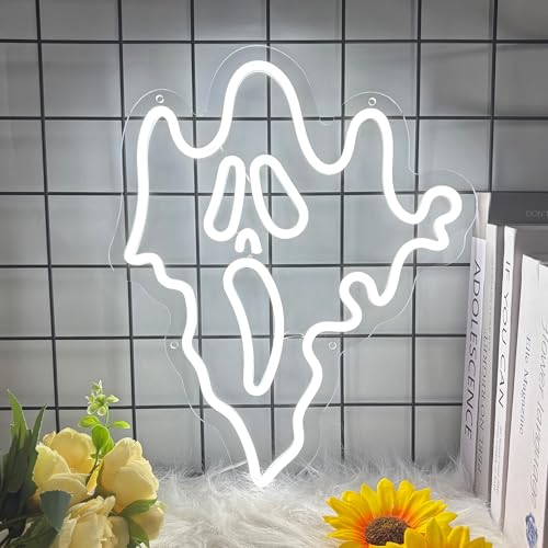 Ghost Neon Sign, Ghost Face Led Signs for Wall Decor, Halloween Decoration, Dimmable Neon Light for Bedroom, Game Room, Kids Room, Bar Decoration, USB Powered Light Up Signs for Party Decor - color: Ghost