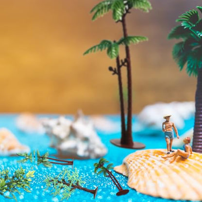 Janinka 24 Pcs Mini Toy Jungle Trees Plastic Model Coconut Trees Figurines with Base Cake Decoration Rainforest Diorama Supplies Scenery Architecture for Craft, Building, Scenery Landscape, 4 Styles