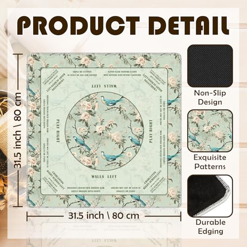 Green Floral Bird Chinoiserie Mahjong Mat 31.5 x 31.5 in,Traditional Chinese Flower Non-Slip Noise Reduction Gaming Mat for Table American Mahjong Poker Board Games Card Games Dominoes - color: Green Chinese Style Flower & Bird Mahjong Mat