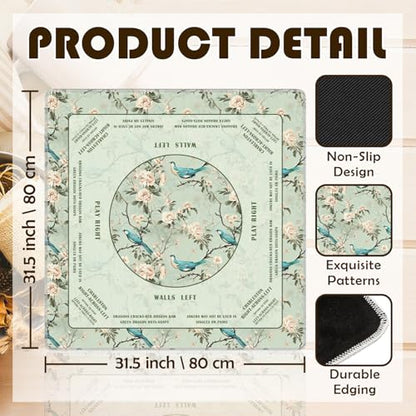 Green Floral Bird Chinoiserie Mahjong Mat 31.5 x 31.5 in,Traditional Chinese Flower Non-Slip Noise Reduction Gaming Mat for Table American Mahjong Poker Board Games Card Games Dominoes - color: Green Chinese Style Flower & Bird Mahjong Mat