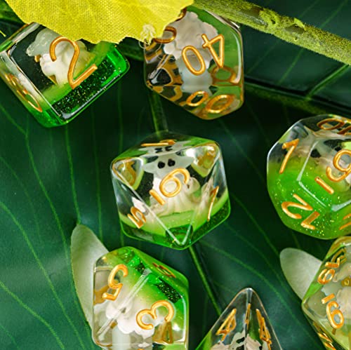 Cusdie 7-Die DND Dice, Polyhedral Dice Set Filled with Animal, for Role Playing Game D&D Dice (Spirit) - color: Green Spirit