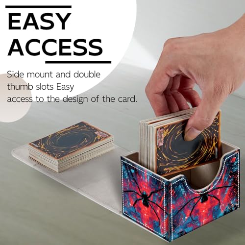 Trading Card Storage Box, Holds 100+ for MTG Cards, Premium PU Leather with Magnetic Closure, Giant Spider In Neon City Durable Deck Box for Magic the Gathering, Trading Card Games - color: Giant Spider In Neon City