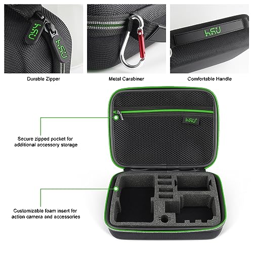 HSU Protective Carrying Case Compatible with Go Pro Hero | 13, 12, 11, 10, 9, 8, 7, 6, 5 and Accessories, Light and Medium Security Bag, Compact and Safe Action Camera Travel Storage - color: Green