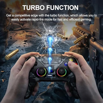 Gamrombo LED Wireless Controller for PS5, Dual Vibration, Compatible with PS5 Pro/Slim/PC, n, 3.5mm Audio Jack, 6-Axis Motion Control Gamepad with Speaker/Macro/Turbo Functio (Camo - color: Camo