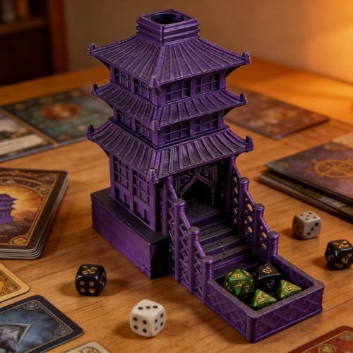 Temple Dice Dice Tower Dungeons and Dragons RPG Tabletop Roleplaying Game Jail DND (Random 7PCS D20 Dice Set Included) (Purple) - color: Color a