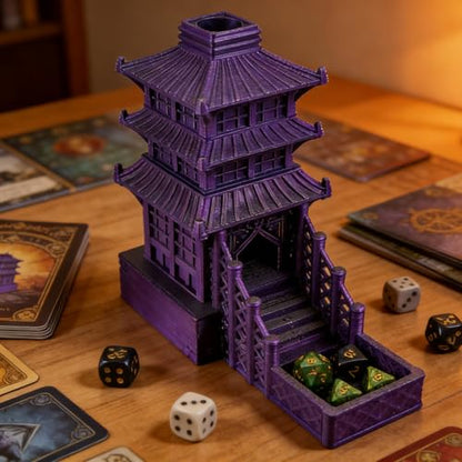 Temple Dice Dice Tower Dungeons and Dragons RPG Tabletop Roleplaying Game Jail DND (Random 7PCS D20 Dice Set Included) (Purple) - color: Color a