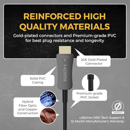 OREI 8K HDMI 2.1 Fiber Optic Cable 300ft - AOC, 48Gbps, 8K@60Hz, HDR10+, 3D - size: 300FT