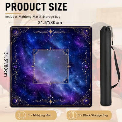 Purple Galaxy Mahjong Mat for Table 31.5 x 31.5 Non Slip Noise Mah Jongg Mats for Dominoes Poker Card Board and Tile Games Gifts - color: Purple Galaxy