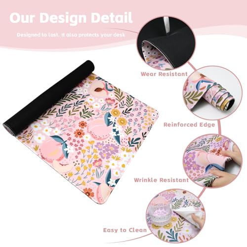Baziabbo Pink Desk Mat,XXL Extended Large Mouse Pad,Cute Gaming Mousepad with Stitched Edge,Non-Slip Rubber Base Keyboard Desk Pad for Home Office Study Game - color: Peach