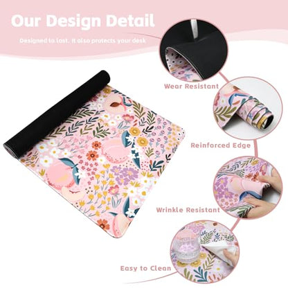 Baziabbo Pink Desk Mat,XXL Extended Large Mouse Pad,Cute Gaming Mousepad with Stitched Edge,Non-Slip Rubber Base Keyboard Desk Pad for Home Office Study Game - color: Peach