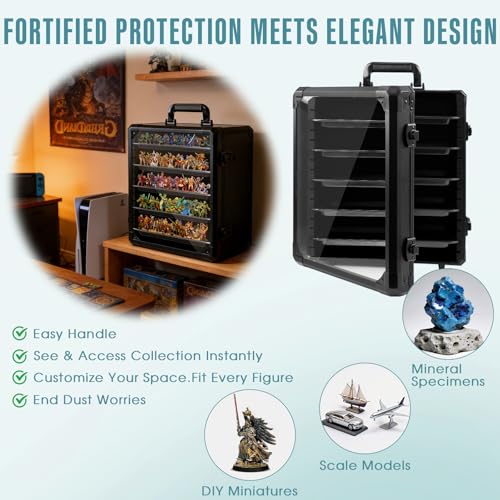 Miniature Carrying Case, Storage & Display for Warhammer Mini, Large | Aluminum Alloy Frame for Secure Transport, Clear Window with Lock, for Warhammer 40k Miniatures, Figures and Collectibles - size: Large