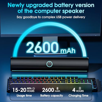 Computer Speakers for Desktop PC, Bluetooth Computer Sound Bar, Wireless PC Soundbar, Bass Boost, Hi-Fi Stereo Desktop Speakers with Touch Buttons for Laptops, Phone, Gamer, Families - color: Rechargeable