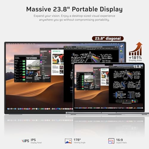 MNN 23.8" 100Hz FHD IPS USB-C HDMI Portable Gaming Monitor | 23.8" FHD IPS 100Hz, metal kickstand+speakers, USB-C/HDMI, PC/Phone/PS5/Xbox/Switch, home office & gaming. - size: 23.8’‘