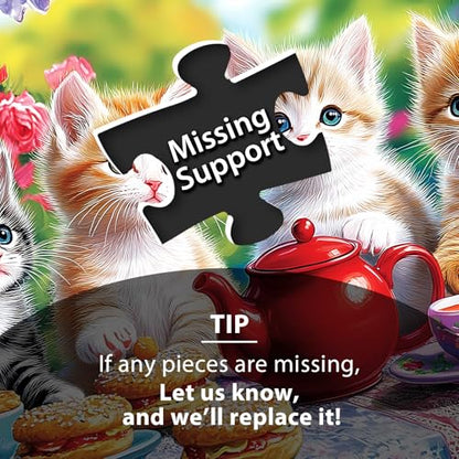 100 Piece Puzzles for Kids Ages 4-6, Kittens' Tea Time Jigsaw Puzzle, Educational Fun for Kids Ages 6-8 & 8-10, Large Piece Puzzles for Seniors & Adults, Creative Puzzle for Family Activities - style: Kittens' Tea Time