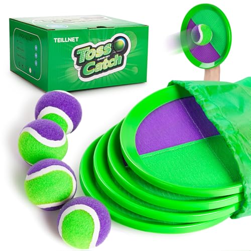 TEILLNET Toss and Catch Ball Set Upgraded - Beach Toys Outdoor Games Baseball Games - Sturdy & Water-Resistant for Pool Yard - Classic Gift for Toddlers Kids Boys Girls 3 4 5 6 7 8 9 10 11 12+ Years - color: Purple, size: 4 Paddles 4 Balls