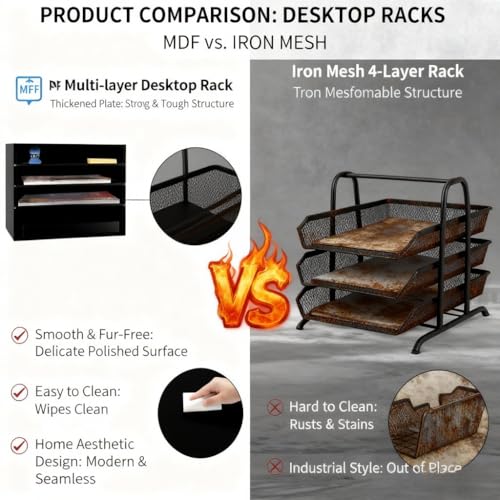 EMERIT 4-Tier Adjustable Paper Organizer, Large Capacity Book Shelf for Textbooks/Magazines/Office Files, Wooden Dividers, 7 lbs per Shelf, Black - color: 5 Tier-black