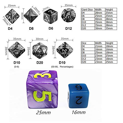 Dice- DND Polyhedral Dice Set 25mm Giant Dice for Dungeons and Dragons D&D Pathfinder RPG MTG Role Playing Dice with Dice Bag (Purple)