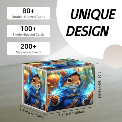 Trading Card Storage Box, Holds 100+ for MTG Cards, Premium PU Leather with Magnetic Closure, Squirrel Mage With Blue Magic Durable Deck Box for Magic the Gathering, Trading Card Games - color: Squirrel Mage With Blue Magic
