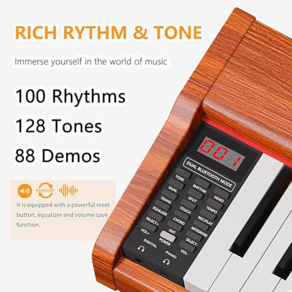 WENCAI Digital Piano 88-Key Fully Weighted Keyboard | Hammer Action Electric Piano, Full-Size Wooden Pianos for Beginner Professional Adults with Sheet Music Stand, Triple Pedal