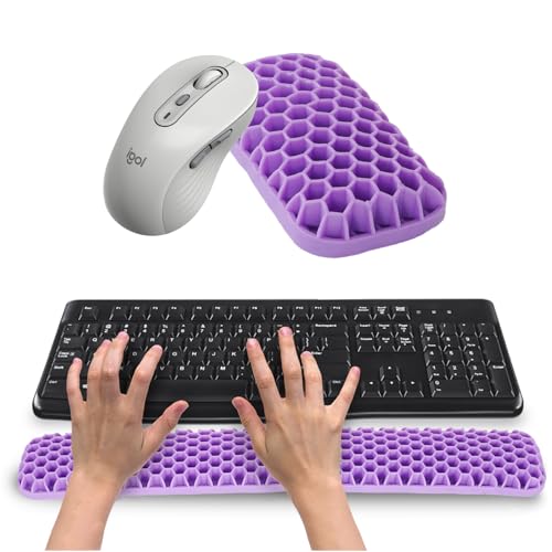 Ergonomic Keyboard and Mouse Wrist Rest Set, Silicone Honeycomb Design, 17.7 x 2.8 x 1 Inches, Non-Deformable Support for Office Gaming Typing (Purple) - color: Purple