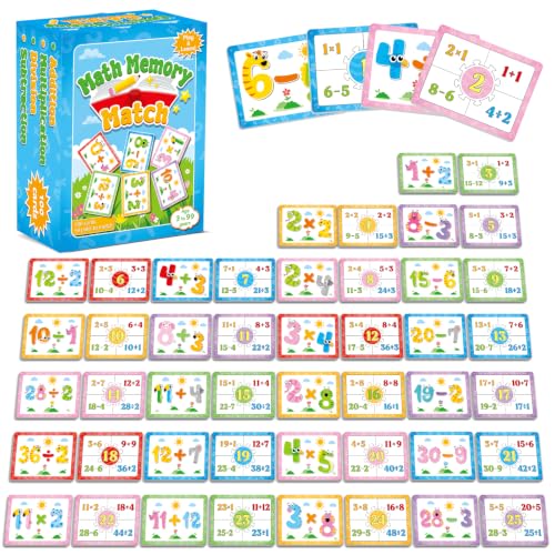 gisgfim 100 PCS Math Memory Matching Game Mathematics Concentration Memory Card Games A Fun & Fast Math Game for Addition Subtraction Multiplication Division Matching Games - style: Math