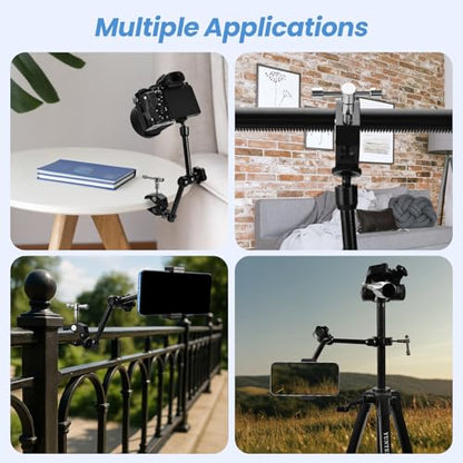 11‘’ Magic Arm with Crab Clamp, Super Clamp Kit 1/4“ & 3/8” Threads Screws, Heavy Duty Magic Arm for DSLR, Phone, Monitor, LED Light, Action Cam, 360° Ball Rotating Camera Mount
