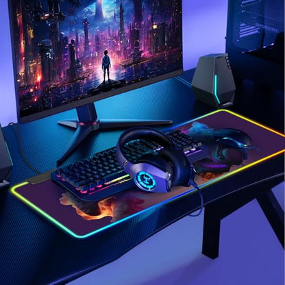 RGB Mouse Pad, Gaming Mousepad with 13 LED Light Modes | 31.5X11.8inch Large Mouse Mat, Gaming Mats for Desk with Non-Slip Rubber Base - color: Black-b