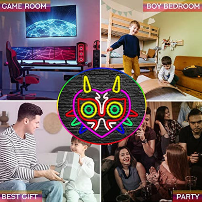 Majora's Mask Neon Sign, Zelda Gaming Neon Sign for Game Room Decor, Zelda Mask for Boys Room Decor & Gaming Wall Deocr, USB Powered Gamer Gifts for Boys, Teens and Zelda Fans - style: Mask Neon Sign