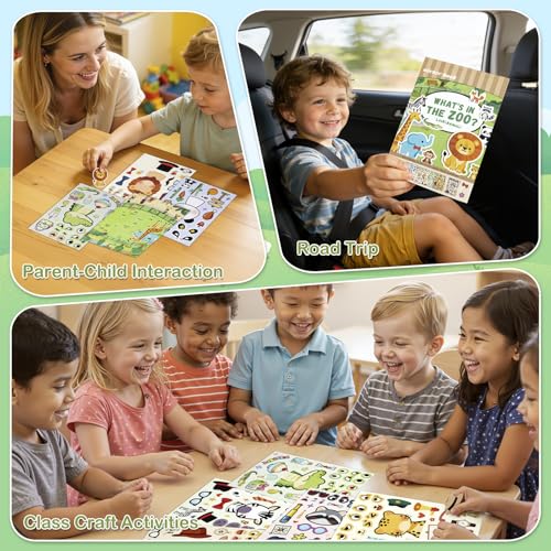 Make a Face Stickers for Kids, 10 Cute Animal Sticker Sheets and 1 Scene Card, Mess-Free DIY Classroom Activities, Goodie Bag Stuffers, Party Favors, Removable and Repositionable - style: Zoo