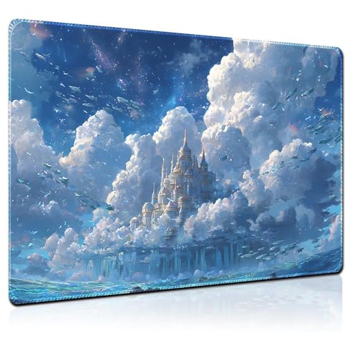 MTG Playmat 24x14 Inch | Optional Game Zone Layout | Non-Slip Rubber Base | Stitched Edges | Includes Free Storage Bag | for TCG, Board Games, and Desk Use(Cloudspire,Without Zone) - color: Cloudspire, style: Without zone