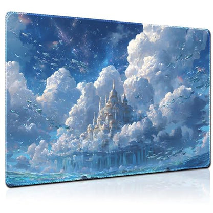 MTG Playmat 24x14 Inch | Optional Game Zone Layout | Non-Slip Rubber Base | Stitched Edges | Includes Free Storage Bag | for TCG, Board Games, and Desk Use(Cloudspire,Without Zone) - color: Cloudspire, style: Without zone