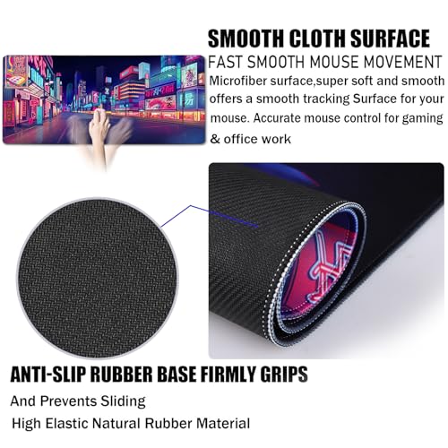 Japanese City Big Desk Mat Large Office Desk Pad Durable Extended Mouse Mat | 31.5"x15.7" Mousepad Non-Slip Rubber Base Stitched Edge Office Gaming Work - color: City, size: 31.5" x 15.7"