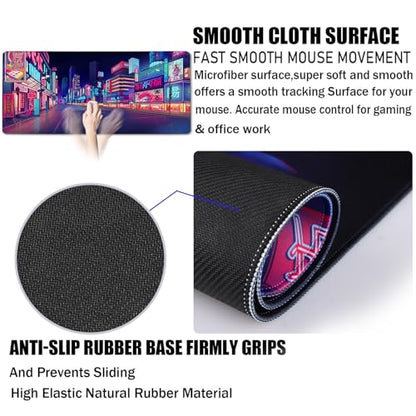 Japanese City Big Desk Mat Large Office Desk Pad Durable Extended Mouse Mat | 31.5"x15.7" Mousepad Non-Slip Rubber Base Stitched Edge Office Gaming Work - color: City, size: 31.5" x 15.7"