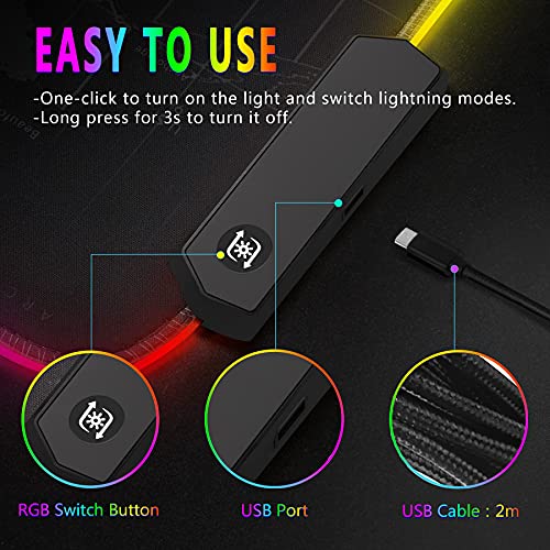 RGB Gaming Mouse Pad 31.5" x 12" – Large Extended LED Mouse Pad with 11 Lighting Modes, World Map Desk Mat, Waterproof Smooth Surface, Non-Slip Rubber Base, Great for Christmas & Holiday Gifts