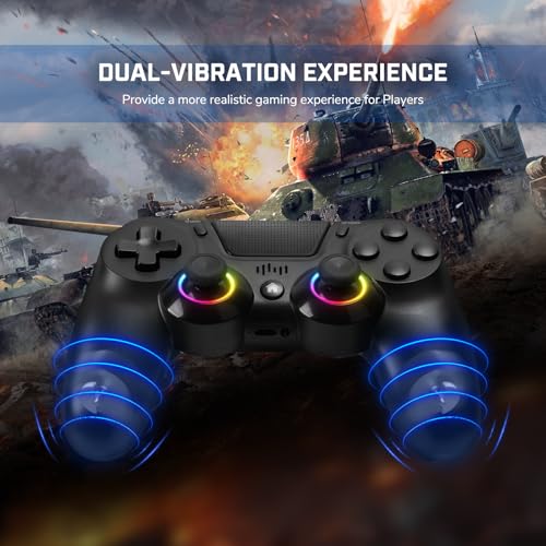 2 Pack Wireless PS-4 Controller, Game Remote Controller Compatible with PS-4/Slim/Pro/PC, RGB Light, Programmable, 1000mAh Battery, Dual Vibration, 6-Axis Gyro, Touch Pad, Share, Speaker&Audio Jack - color: Black and White