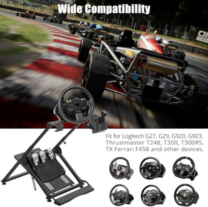 MilleLoom Racing Wheels Stand Sim Racing Wheel Stand Simulator Cockpit Stand Racing Steering Shifter Mount Fit for G25 G27 G29 G920 G923 Gaming Pedals Height Adjustable Foldable Gaming Steering Wheel
