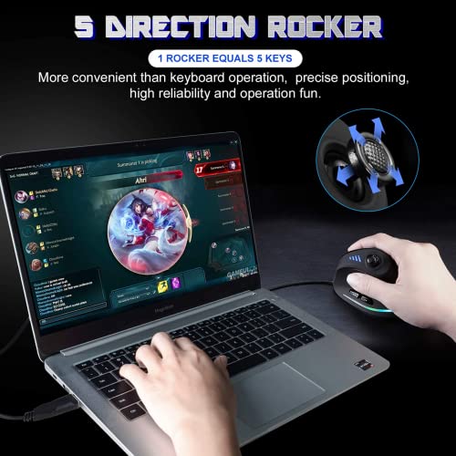 TKMARS Wired Ergonomic Mouse with Joystick, Vertical Gamer Mouse 11 Programmable Buttons 10000 DPI Adjustable Gaming Mouse for PC Mac USB Computer Black