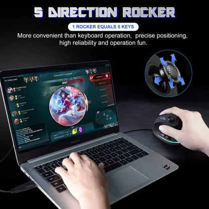 TKMARS Wired Ergonomic Mouse with Joystick, Vertical Gamer Mouse 11 Programmable Buttons 10000 DPI Adjustable Gaming Mouse for PC Mac USB Computer Black