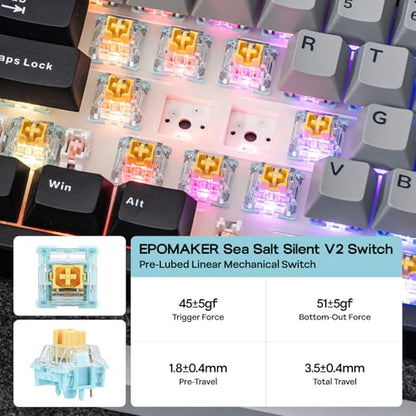 EPOMAKER TH108 PRO Full Size Mechanical Keyboard with Screen & Knob, Wireless Gaming Keyboard with 10000mAh, Creamy Gasket, Hot Swap, Custom Driver, RGB Backlight (Black, Sea Salt Silent) - color: Black, size: Sea Salt Silent