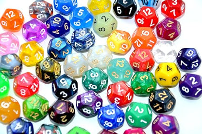 SmartDealsPro 50-Pack D12 12 Sided Dice Polyhedral Dice with Pouch for DND RPG MTG Table Game (D12, Mix Color) - color: Mix Color, style: D12
