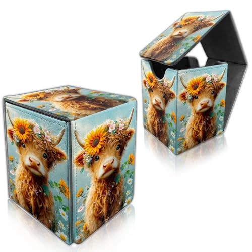 for MTG Deck Box, Trading Card Storage Case Holds 100+ Sleeved Cards, Flower-Crowned Highland Calf Magnetic Closure Durable Deck Holder for Magic The Gathering, TCG & Commander - color: Flower-Crowned Highland Calf