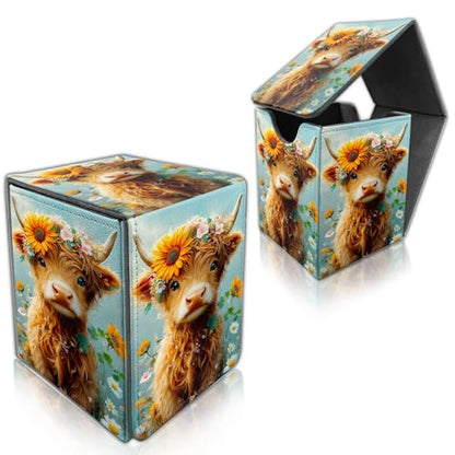 for MTG Deck Box, Trading Card Storage Case Holds 100+ Sleeved Cards, Flower-Crowned Highland Calf Magnetic Closure Durable Deck Holder for Magic The Gathering, TCG & Commander - color: Flower-Crowned Highland Calf
