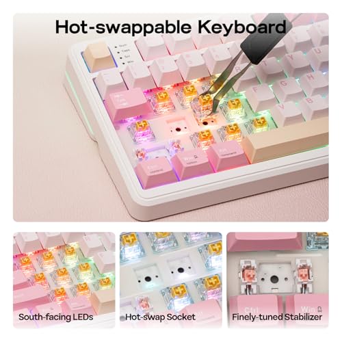 EPOMAKER TH99 PRO 96% Mechanical Keyboard with Screen & Knob, 10000mAh, 2.4Ghz/BT, Hot Swap, Custom Driver, RGB Backlight, PBT Keycap, Wireless Gaming Keyboard for PC/Mac (Pink, Creamy Jade) - color: Pink, size: Creamy Jade