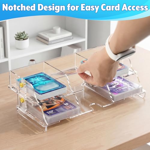 Acrylic Card Organizer Stand, 6 Compartments Card Sorting Tray Clear Cards Holder Organizer Desktop Tray Racks with Anti Slip Pad for Game, Trading, Baseball, Sports Cards
