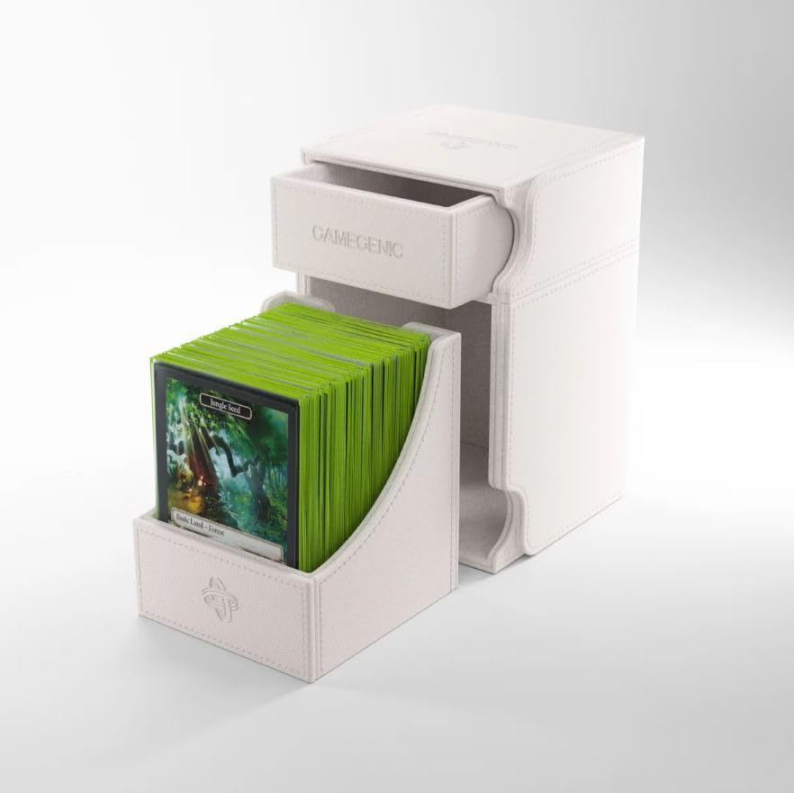 Watchtower 100+ XL Convertible Deck Box | Double-Sleeved Card Storage | Card Game Protector | Nexofyber Surface | Holds Up to 100 Cards | White Color | Made by Gamegenic (GGS20121ML) - color: White