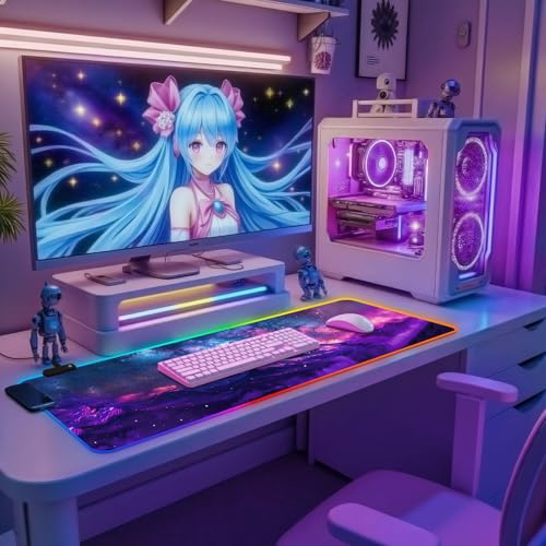 RGB Mouse Pad Led Desk Mat I 31.5 x 11.8 Inch Large Mouse Pad I XL Oversized Big Mouse mat 14 Led Light Modes I Anti-Slip Rubber Base Waterproof Keyboard Pad for PC Gaming I Starry Mountains - color: Starry Mountains
