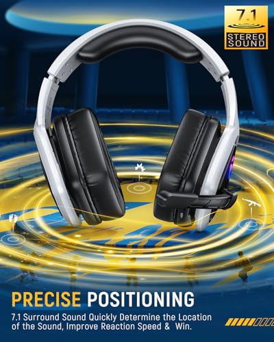 Tatybo Wireless Gaming Headset with Mic, 7.1 Sound 50mm Driver, White Black | 3-mode 2.4G/BT 5.3/USB-C; 30H battery; low latency for PS5/PS4/PC/Switch/Laptop - color: White Black